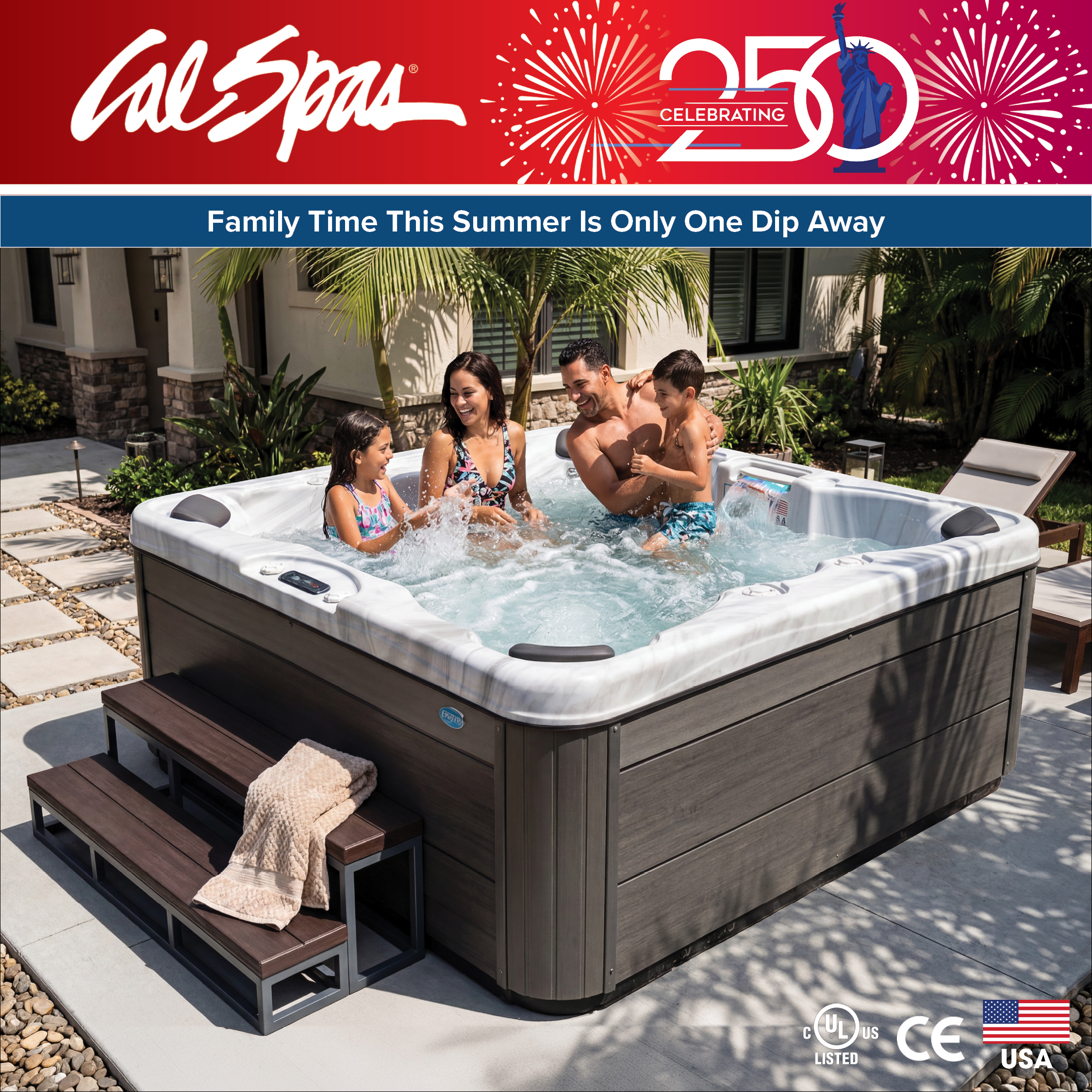 Calspas hot tub being used in a family setting - Aurora